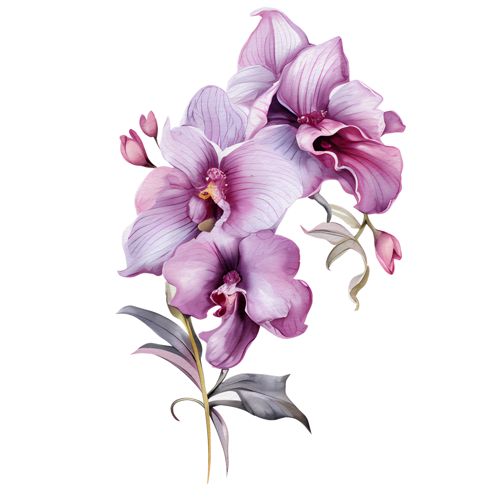 beautiful watercolor thai pink purple orchid flower, png
