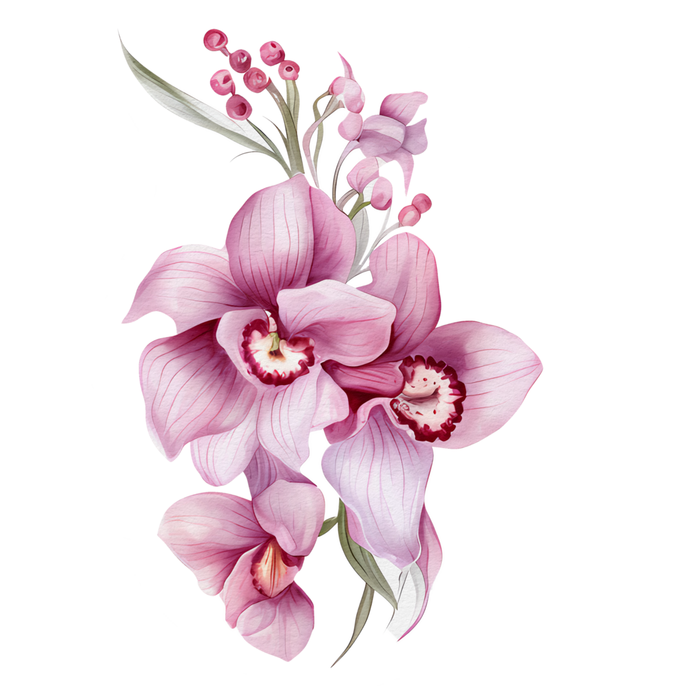 lindo aguarela tailandês Rosa roxa orquídea flor, ai generativo png