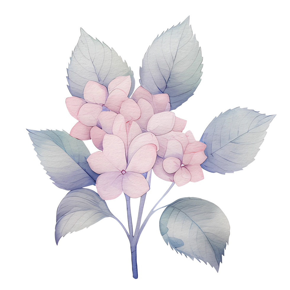 hermosa acuarela hortensia hojas flor, ai generativo png