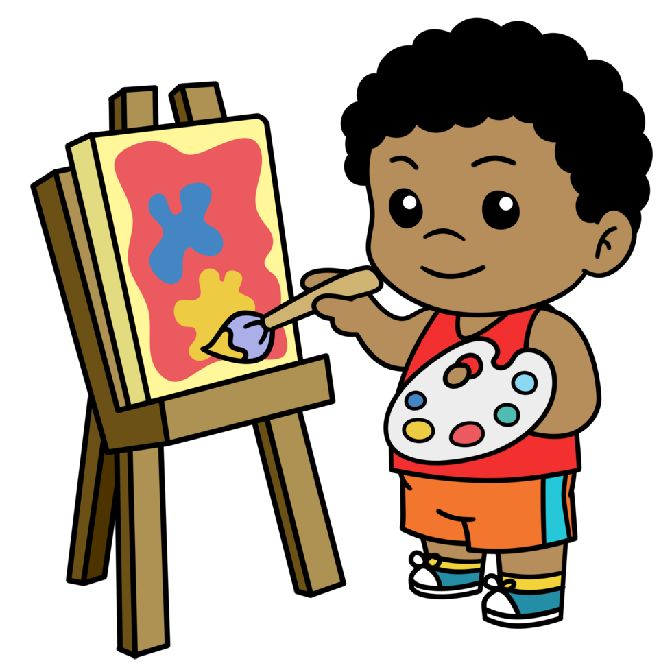 mignonne dessin animé enfant garçon La peinture isolé clipart png