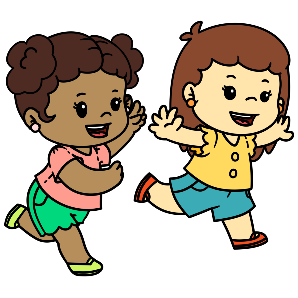 Cartoon Girls Playing Running Happy png
