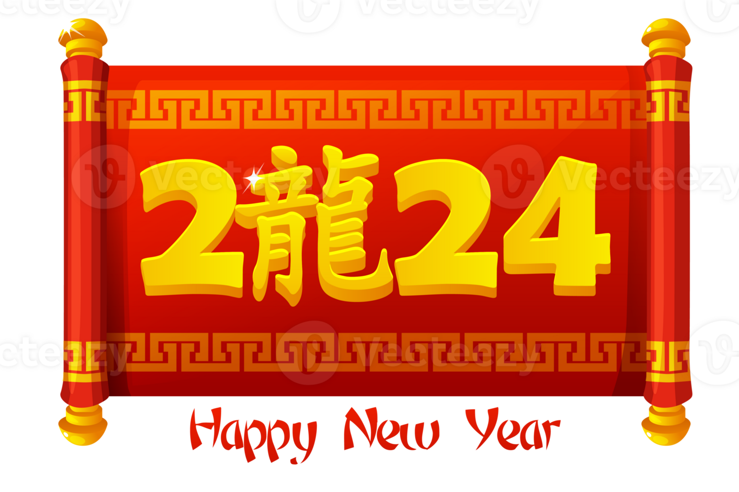 Red scroll with Chinese character Dragon. Happy New Year 2024. 24817266 PNG