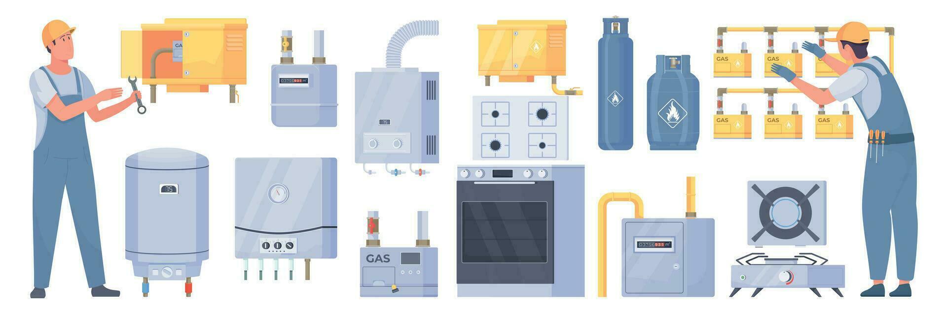 Gas Appliance Flat Set vector