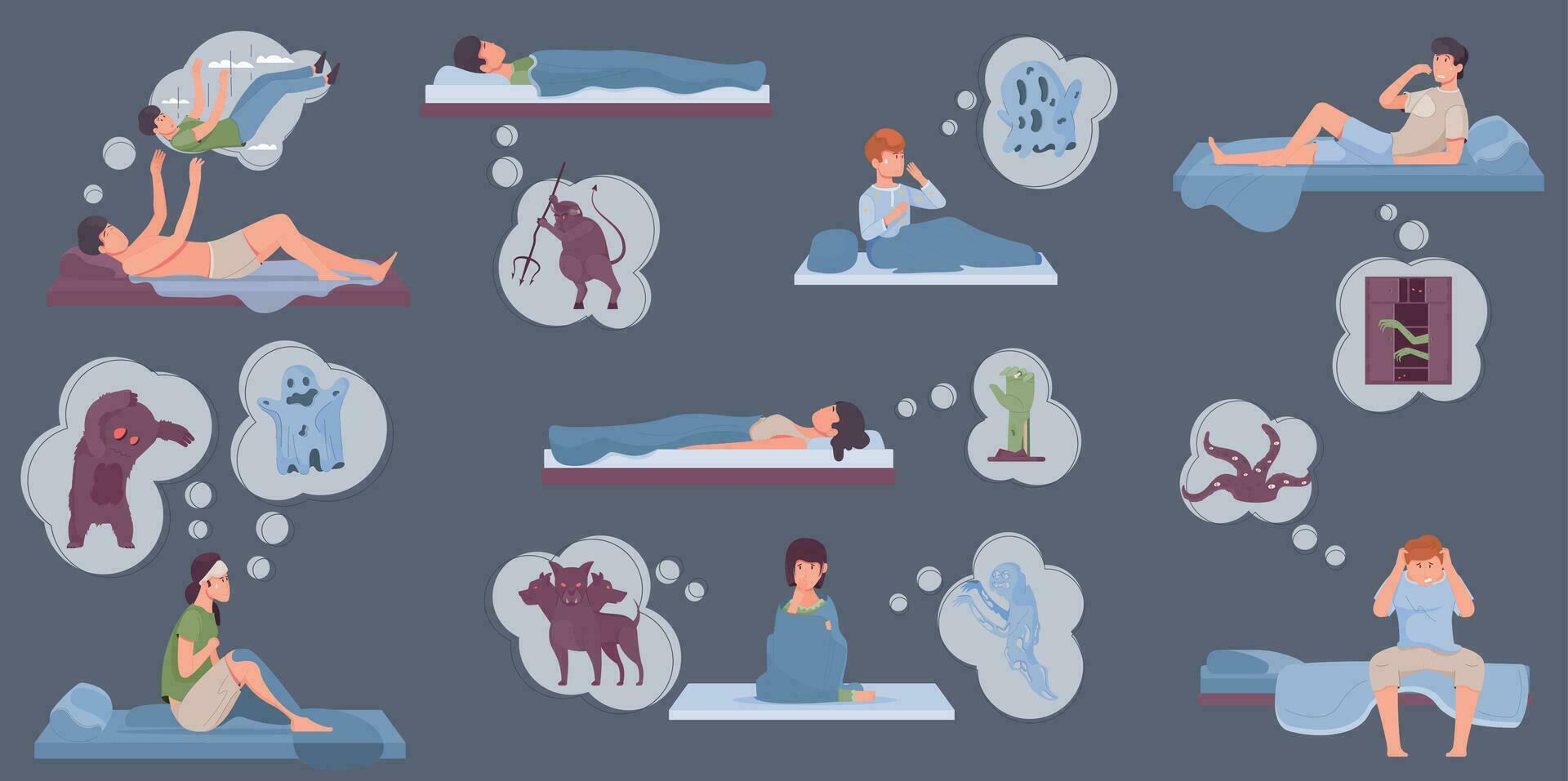 Nightmares Flat Set vector