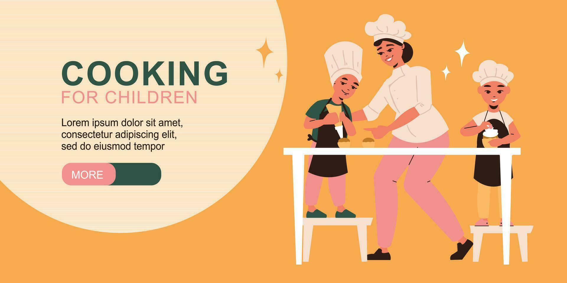 Cooking For Children Horizontal Banner vector