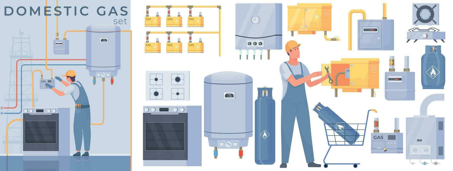 Gas Appliances Composition Set vector