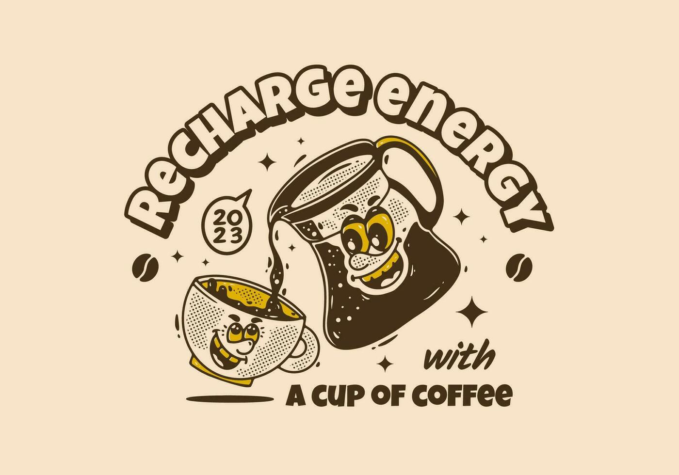 Mascot character design of a coffee pot pouring coffee into a cup vector