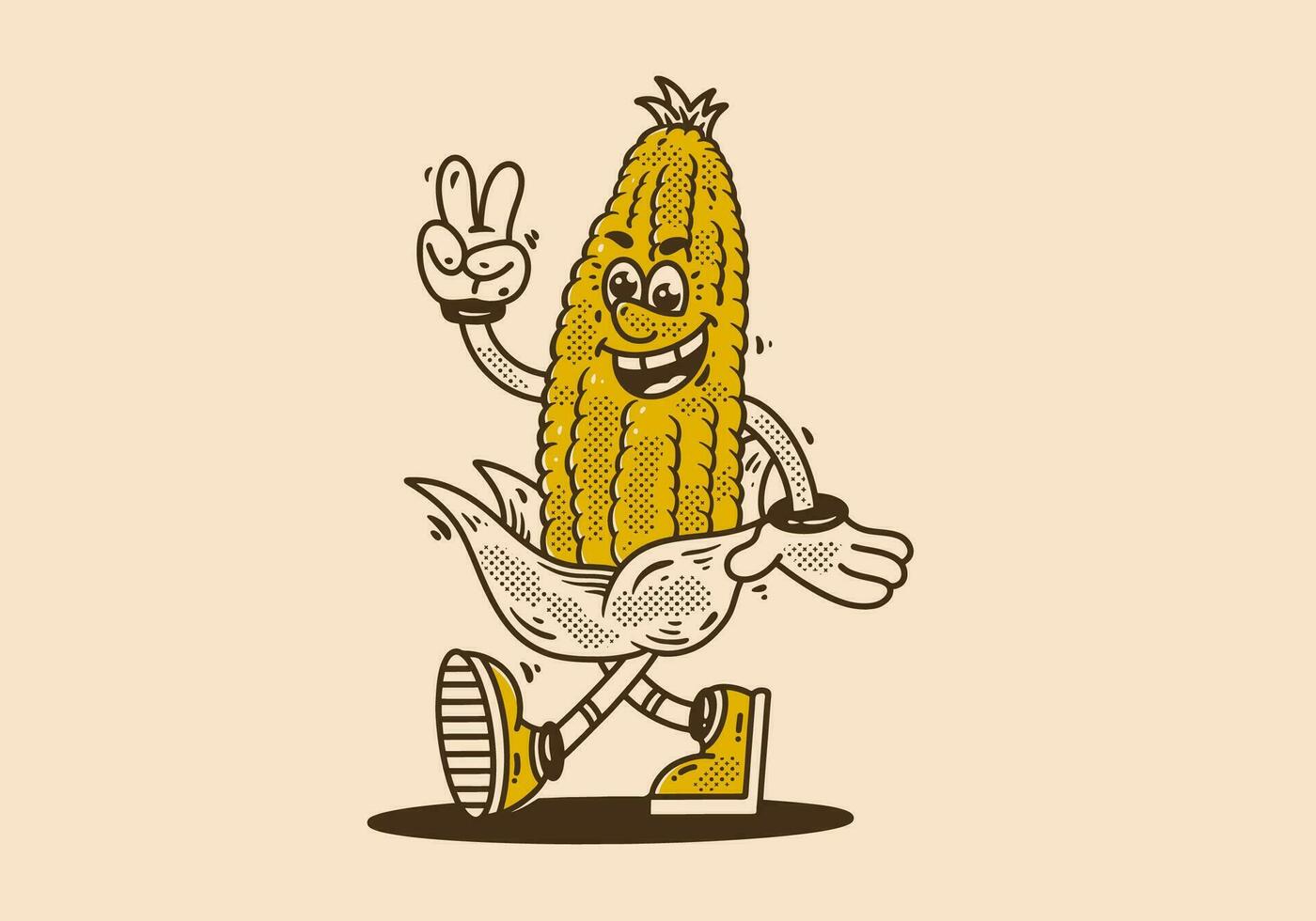 mascota personaje diseño de un maíz es caminando felizmente vector