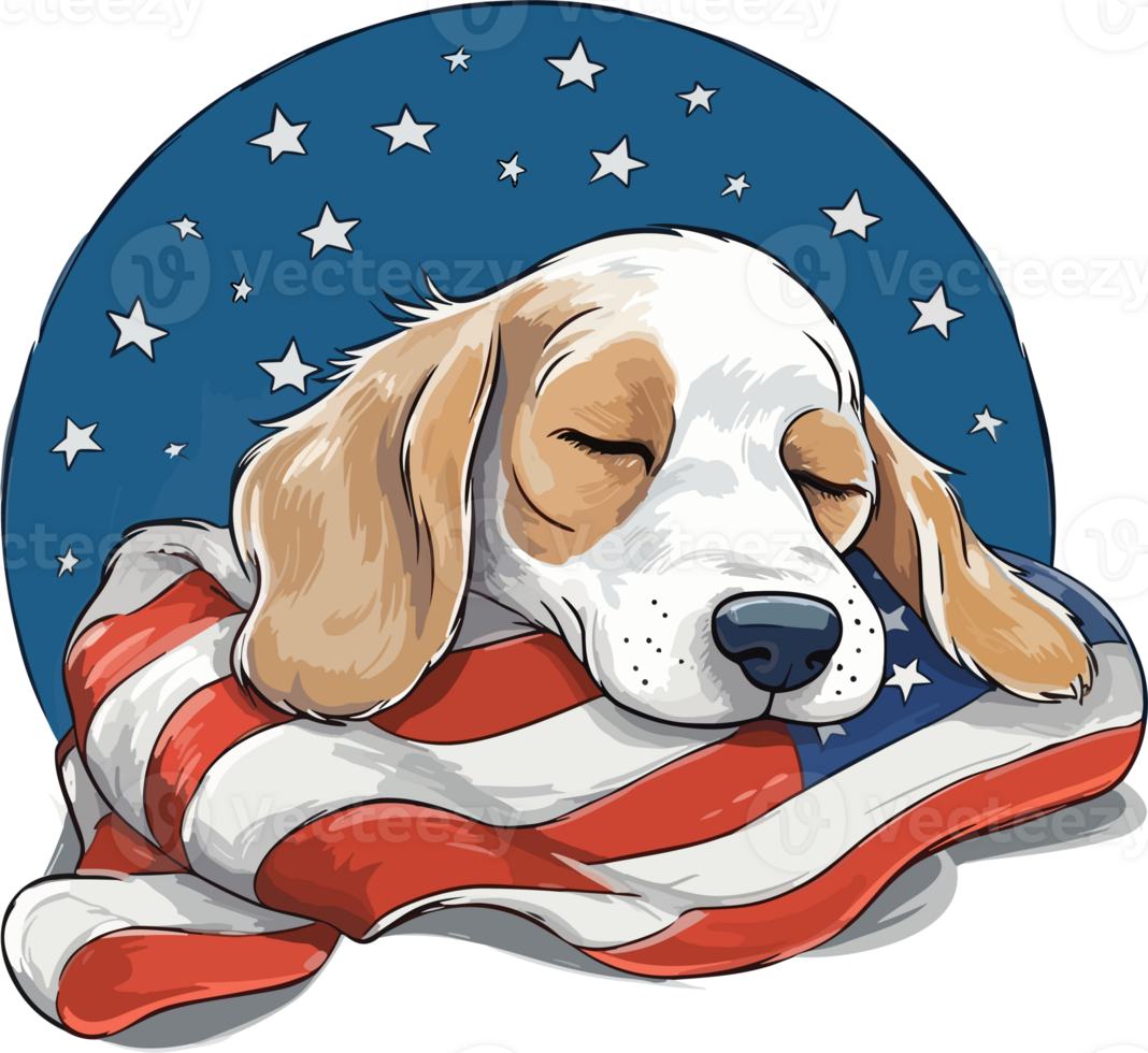 Happy dog behind is the American Flag Tshirt design, png