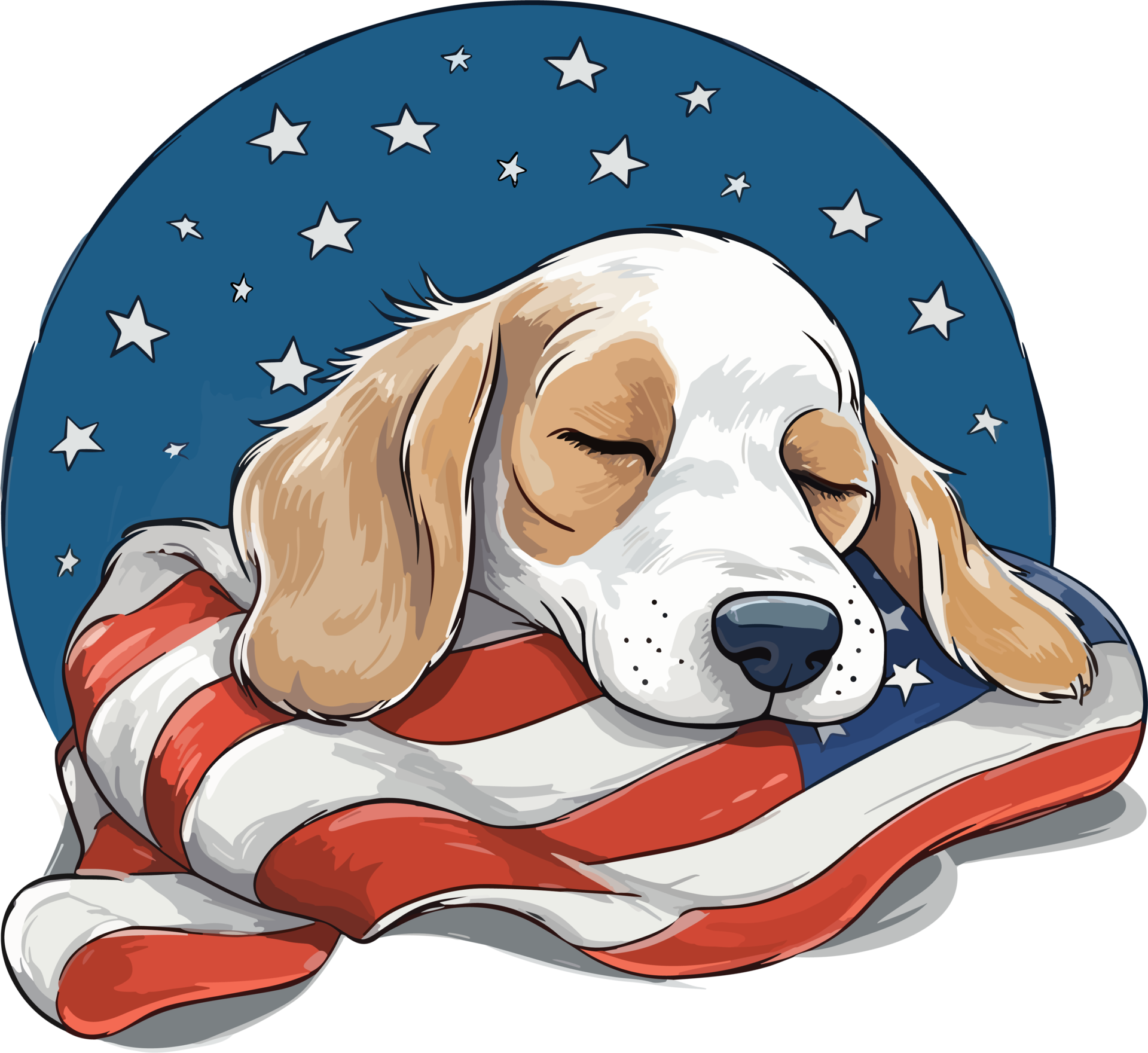 Happy dog behind is the American Flag Tshirt design, AI Generative