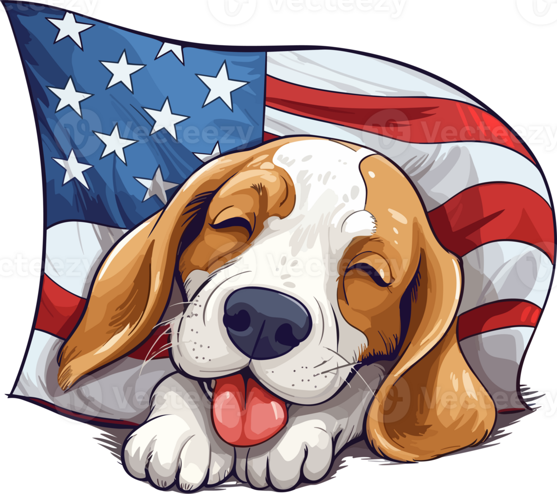Cartoon Happy Dog Sleeping Behind Is The American, Tshirt Design, png