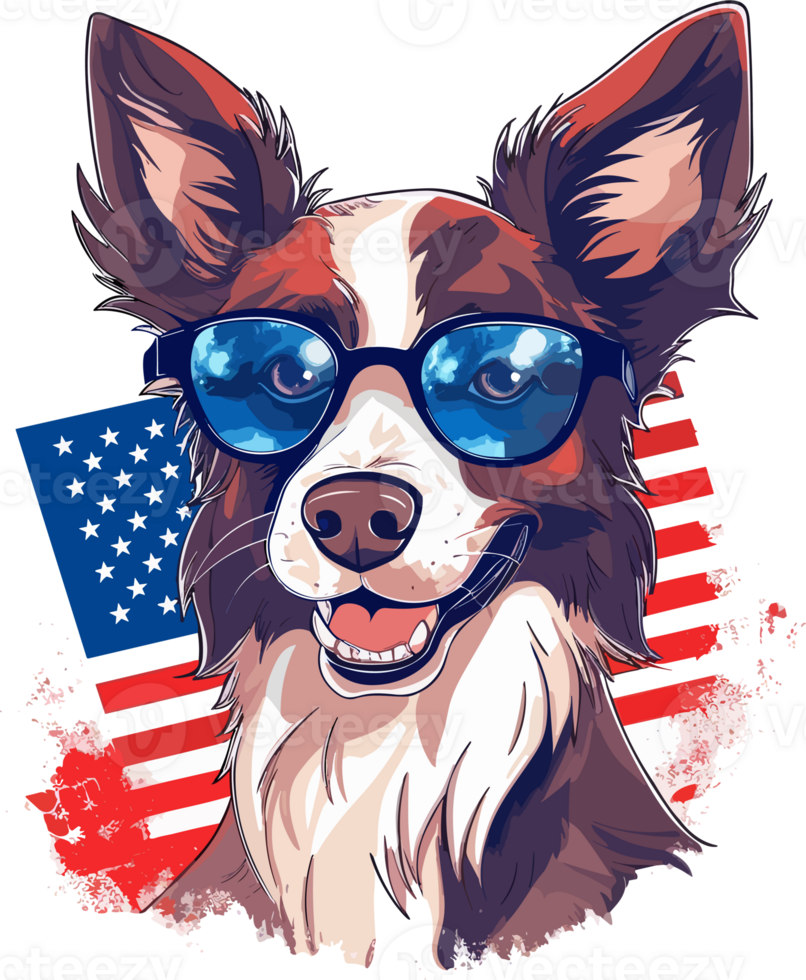 Happy dog behind is the American Flag Tshirt design, png