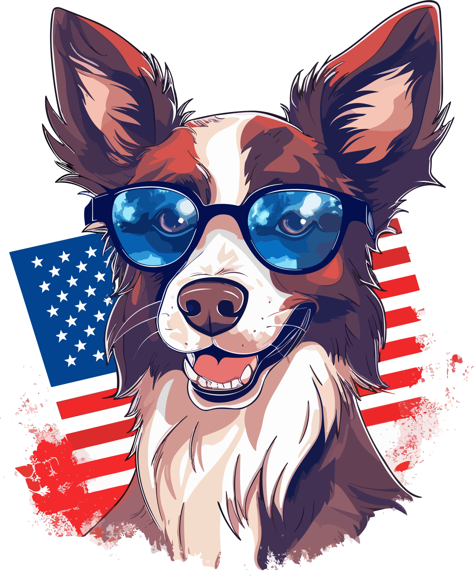 Happy dog behind is the American Flag Tshirt design, 24818328 PNG
