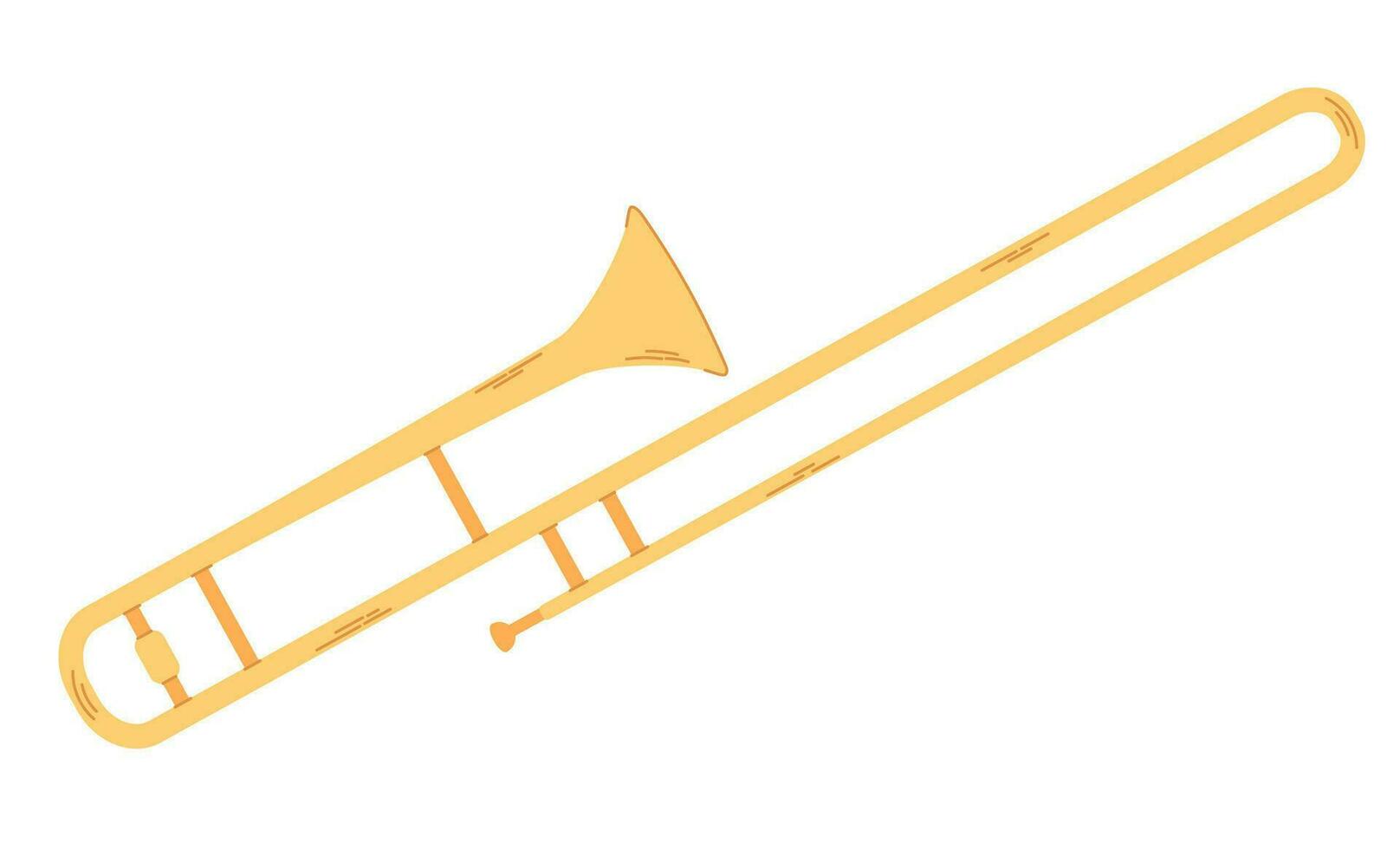 Trombone flat cartoon illustration isolated on white background. Wind music instrument. vector