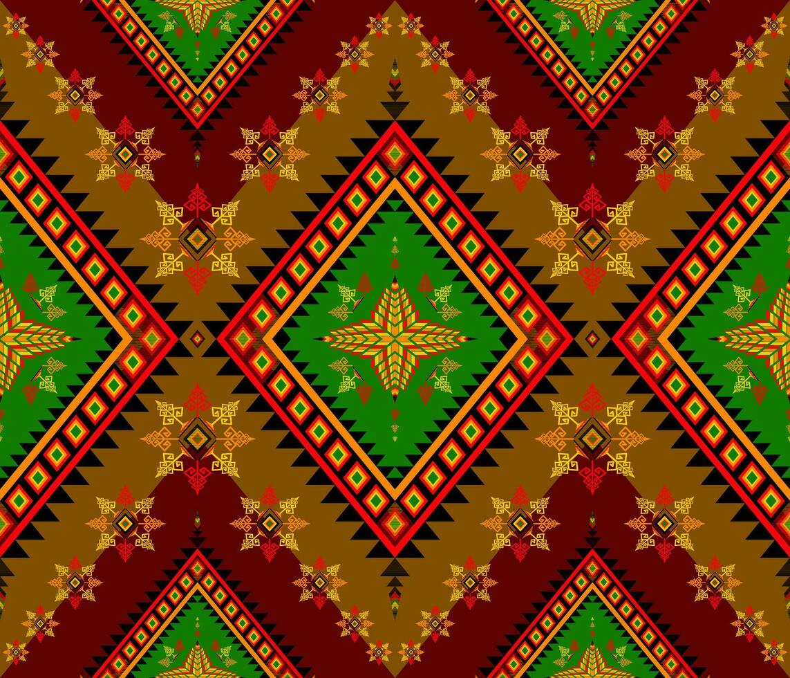 Embroidery indian aztec fabric pattern in red and green vector