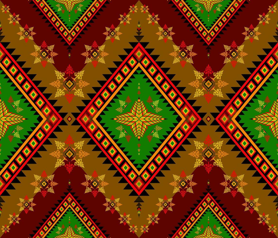 bordado indio azteca tela modelo en rojo y verde vector