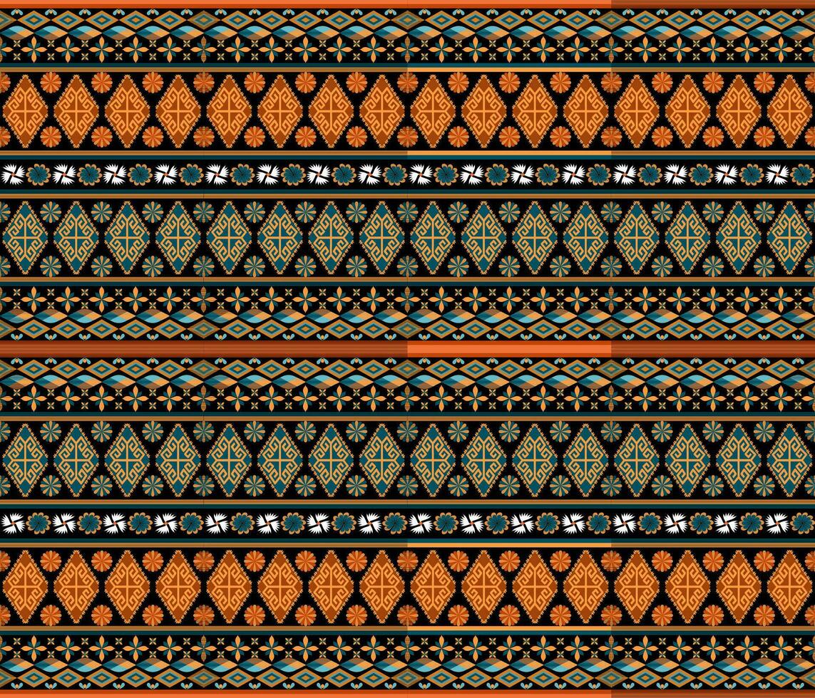 Embroidery indian aztec fabric pattern in green and orange vector