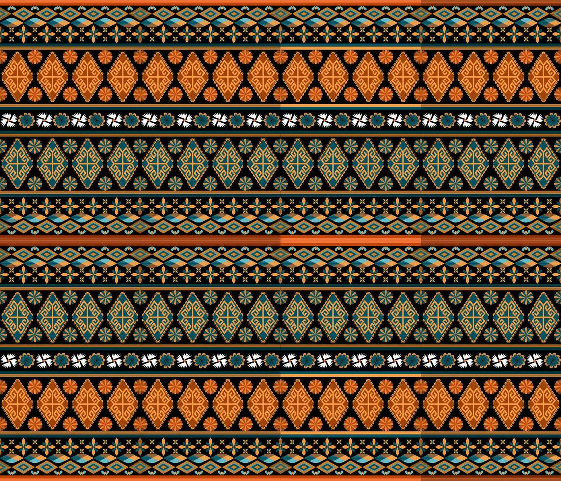 Embroidery indian aztec fabric pattern in green and orange vector