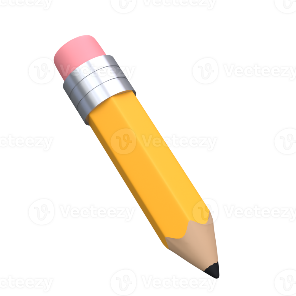 Realistic pencil with eraser 3d icon. Colored drawing and painting tool for education and studies isolated transparent png. Office supplies, stationery element. School, university or college design png