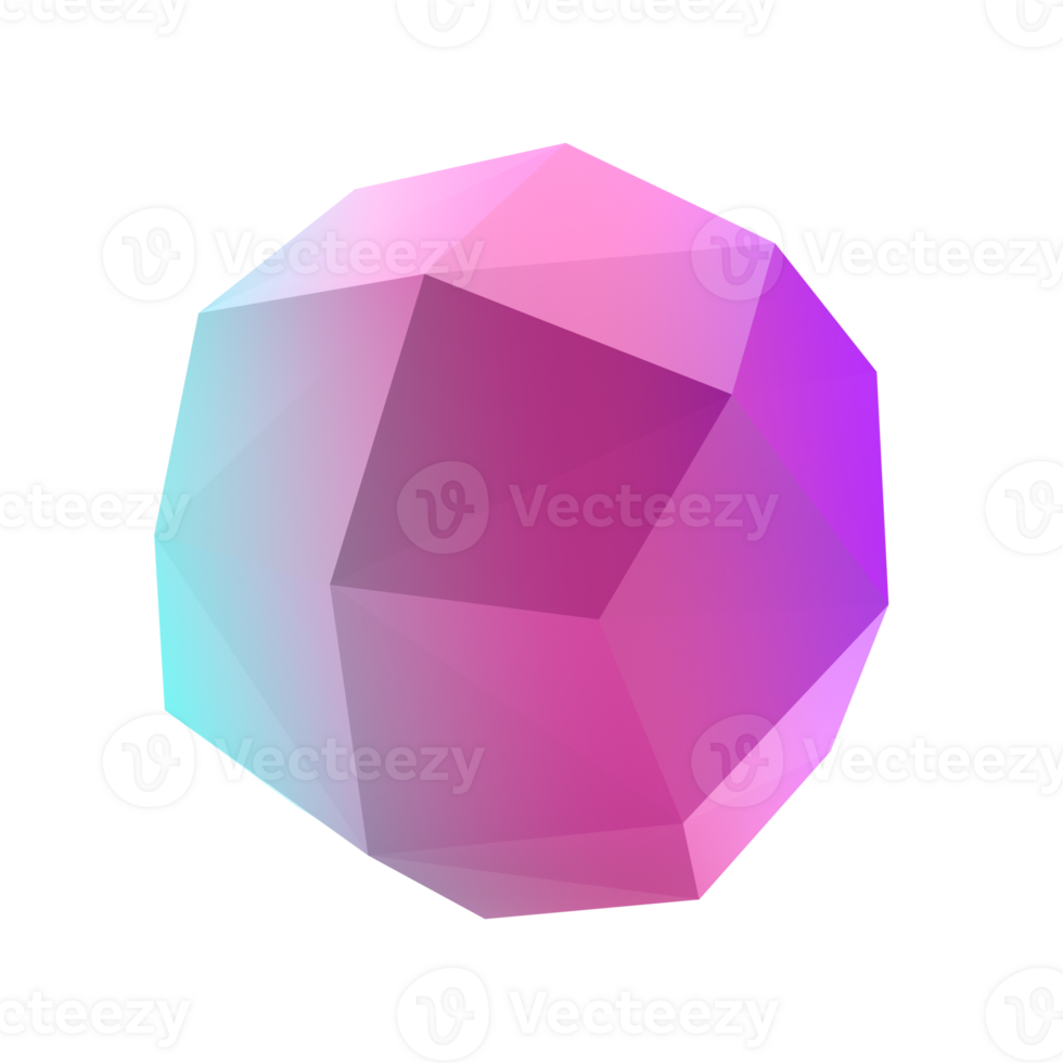 3d veelhoek vorm geven aan. metaal geometrisch. realistisch glanzend turkoois en lila helling luxe sjabloon decoratief ontwerp illustratie. minimalistische helder cirkel in volume mockup geïsoleerd transparant PNG