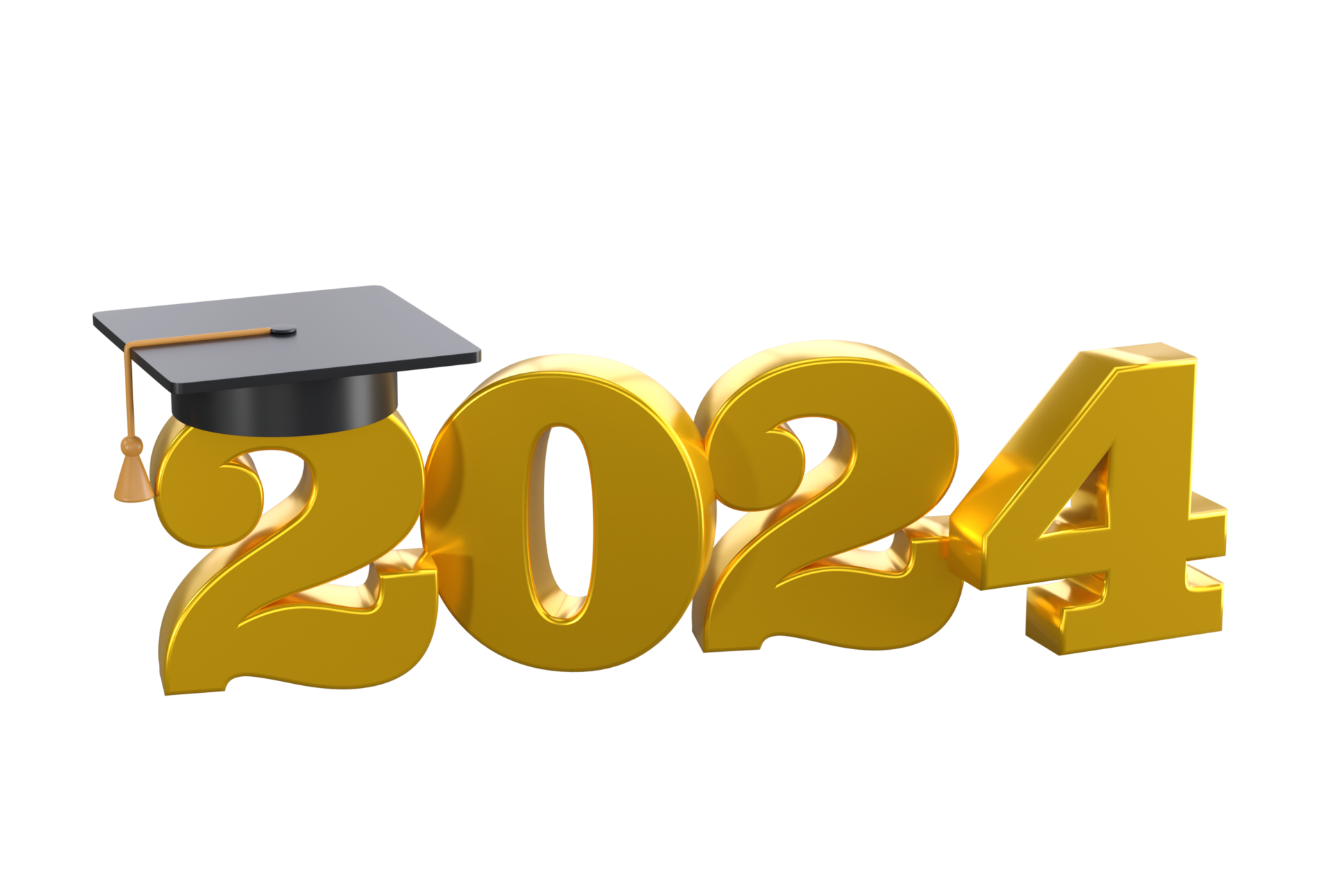 Class of 2024 3d icon. Congratulation graduates design template with cap  and numbers. Gold graduation typography illustration for ceremony, party,  greeting card, invitation isolated transparent png 24819208 PNG