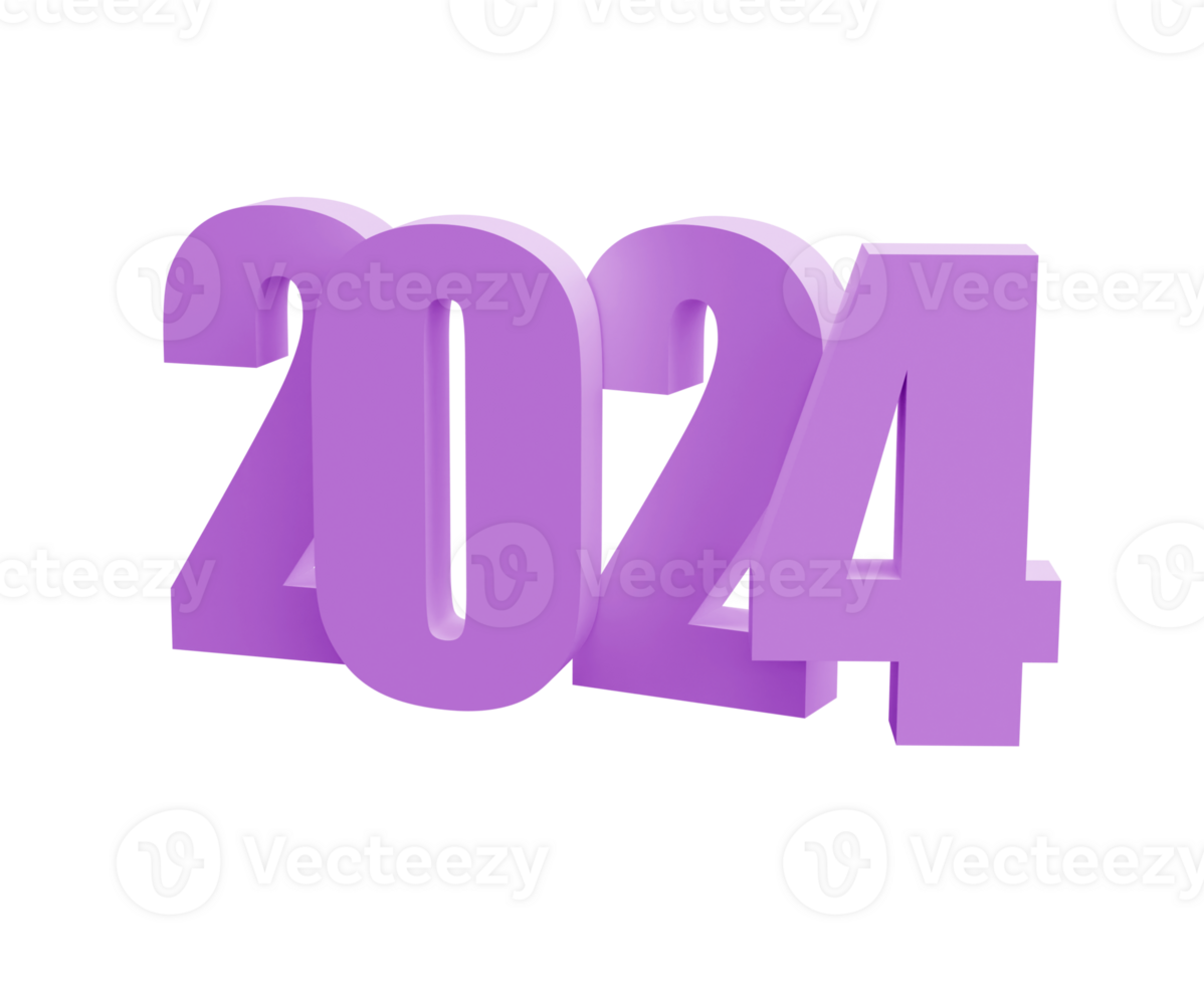 Happy New Year Christmas 2024 with shiny 3D lilac numbers isolated