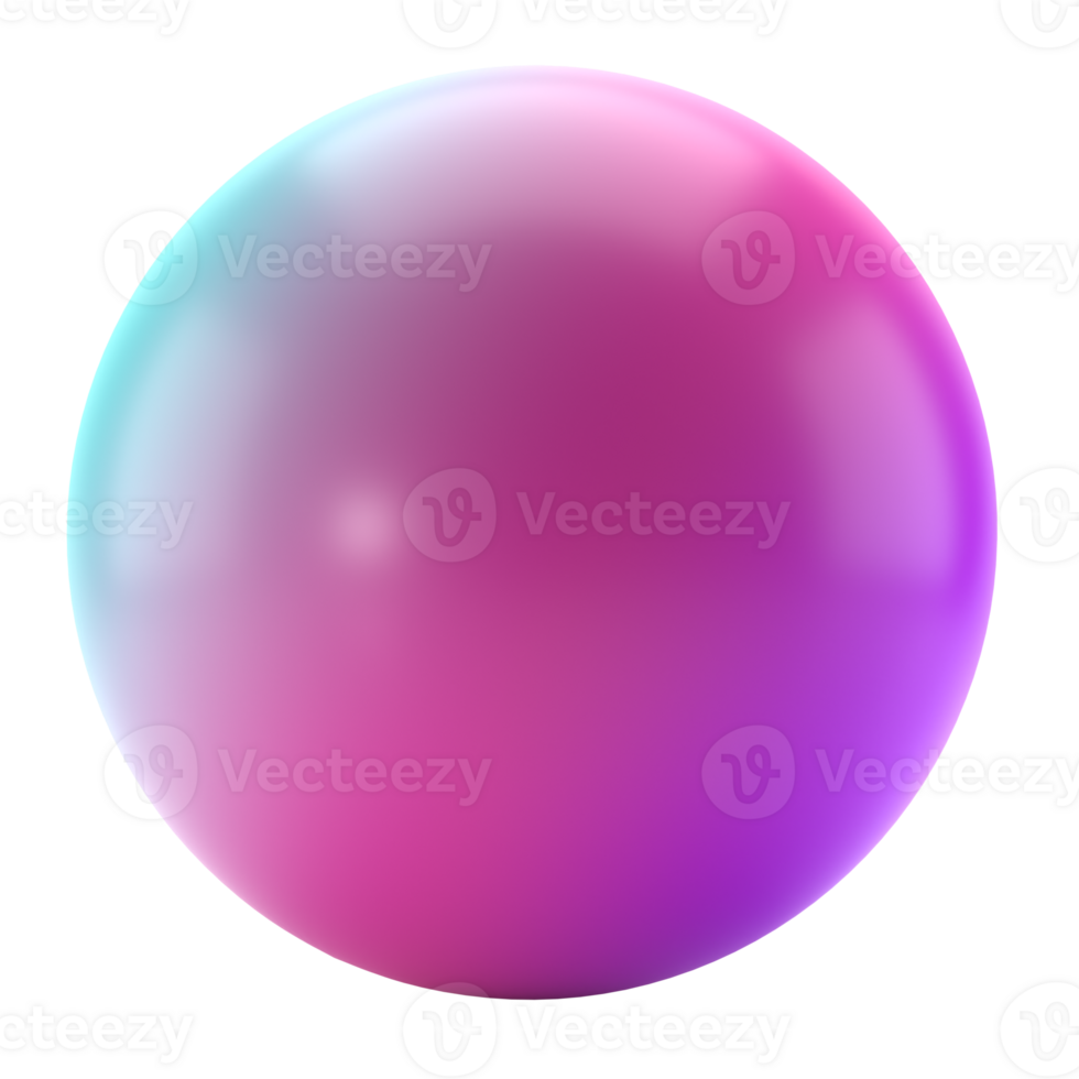 3d Ball Symbol Metall Kugel geometrisch Form. realistisch glänzend Türkis und lila Gradient Luxus Vorlage dekorativ Design Illustration. minimalistisch hell Kreis voluminös runden Attrappe, Lehrmodell, Simulation transparent png