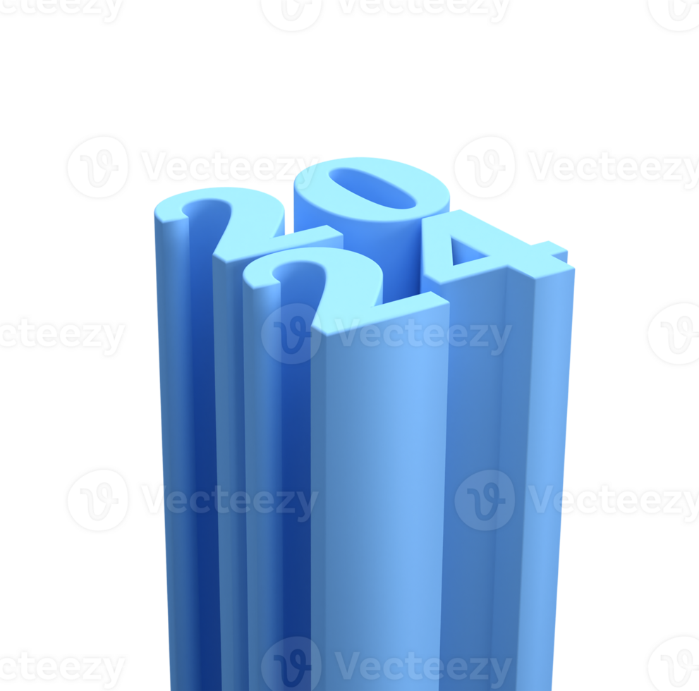 Happy New Year christmas 2024 with shiny 3D blue numbers isolated