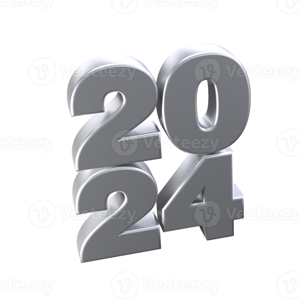 realista 3d prata números 2024 isolado transparente png. feliz Novo ano e alegre Natal feriados cumprimento cartão conceito para rede, impressão Projeto elemento png