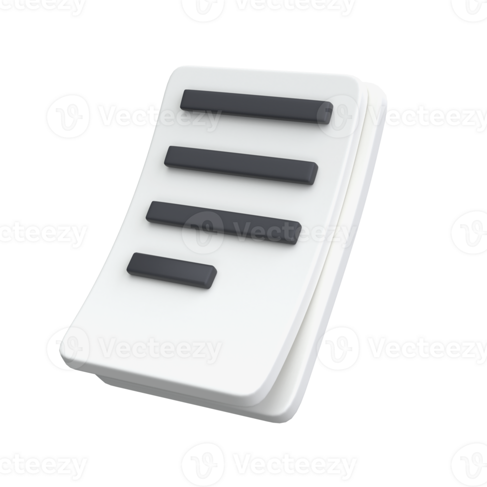 3d white sheet of paper document with strokes logo icon. management efficient work on project plan concept, assignment and exam, work solution render illustration. isolated transparent png