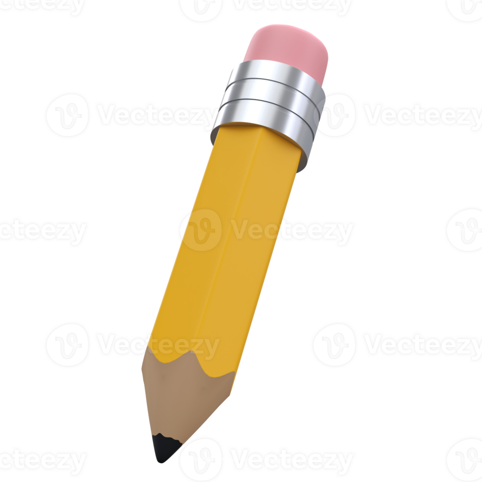 Realistic pencil with eraser 3d icon. Colored drawing and painting tool for education and studies isolated transparent png. Office supplies, stationery element. School, university or college design png