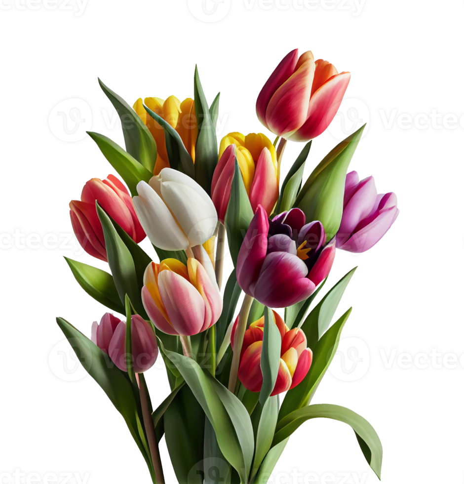 bouquet de coloré tulipes sur transparent Contexte génératif ai png