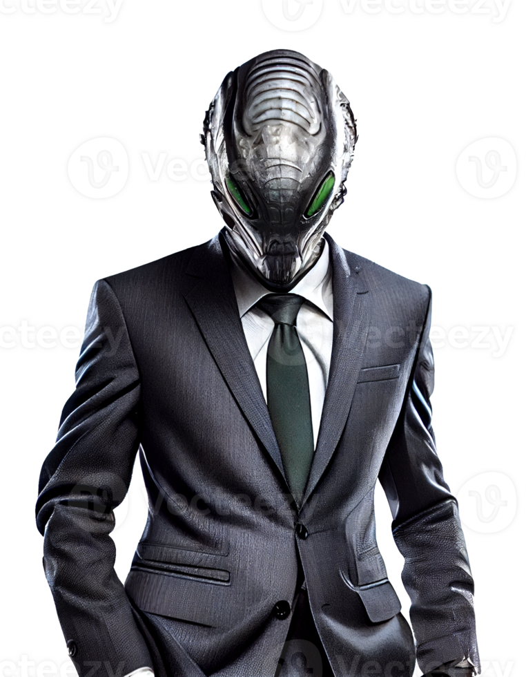 Alien businessman in a suit on a transparent background For decorating projects related to business. png