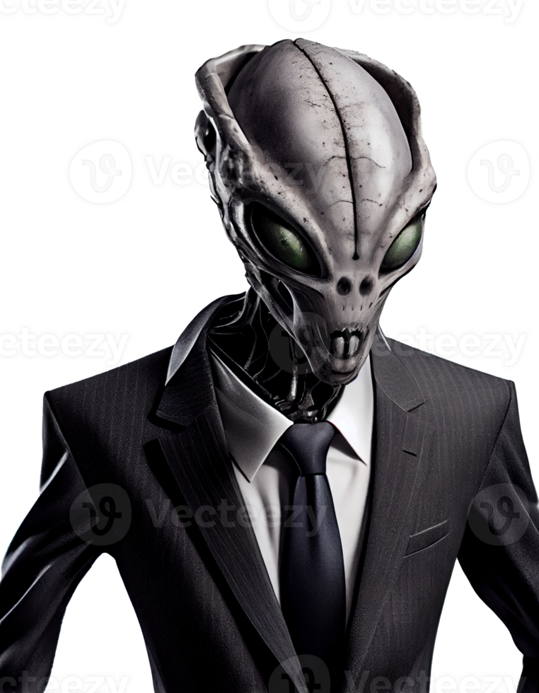 Alien businessman in a suit on a transparent background For decorating projects related to business. png