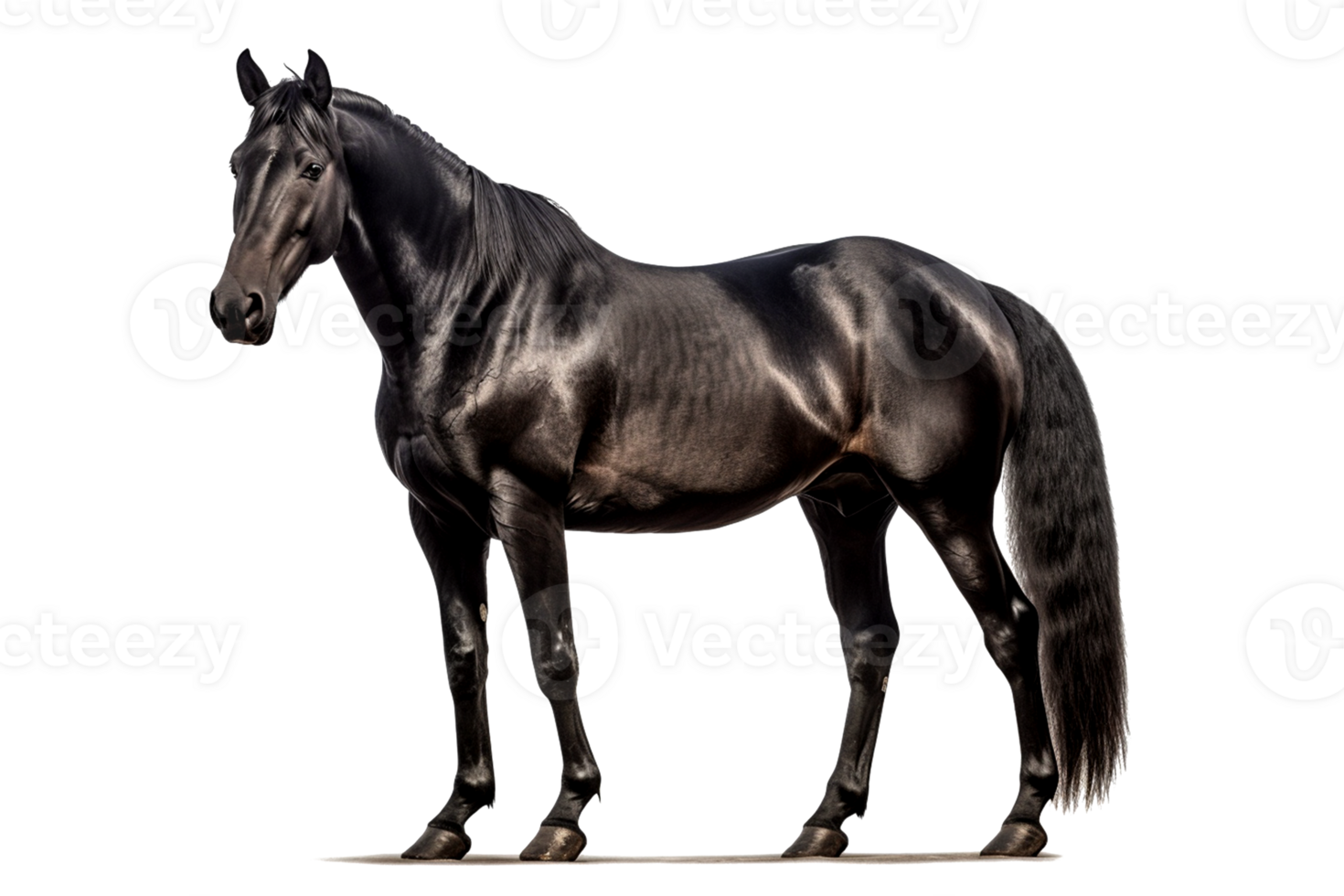 Elegant black horse on a transparent background for decorating projects. png