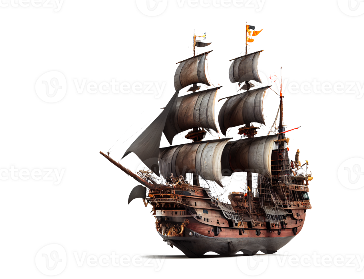 ancient pirate ship on transparent background png