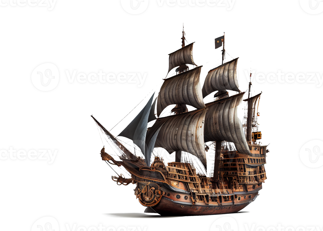 ancient pirate ship on transparent background png
