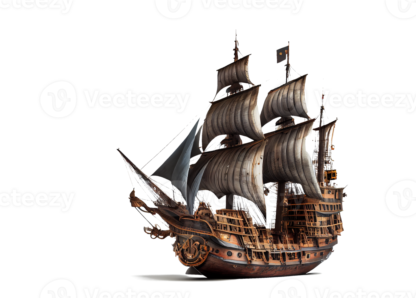 ancient pirate ship on transparent background png