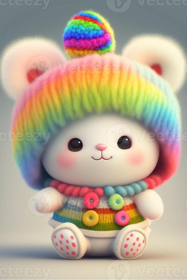 close up of a stuffed animal wearing a hat. . photo