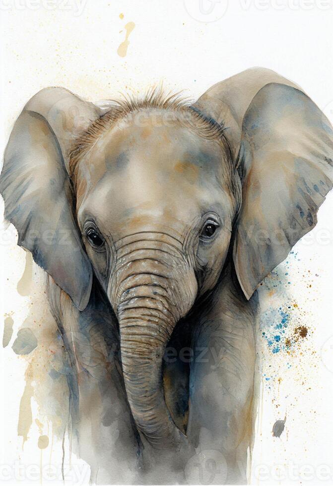 acuarela pintura de un bebé elefante. generativo ai. foto