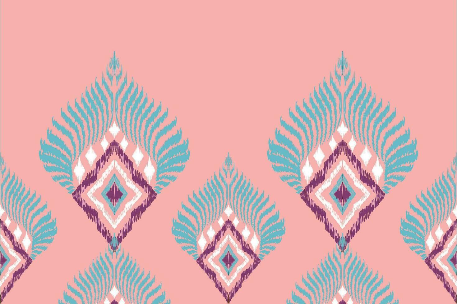 Ikat Ethnic Peacock tribal seamless pattern for wallpaper,decoration,fabric and textile, background, rug. vector