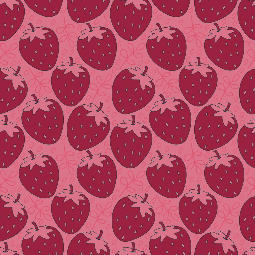 Strawberry seamless pattern with red and pink fruity elements vector