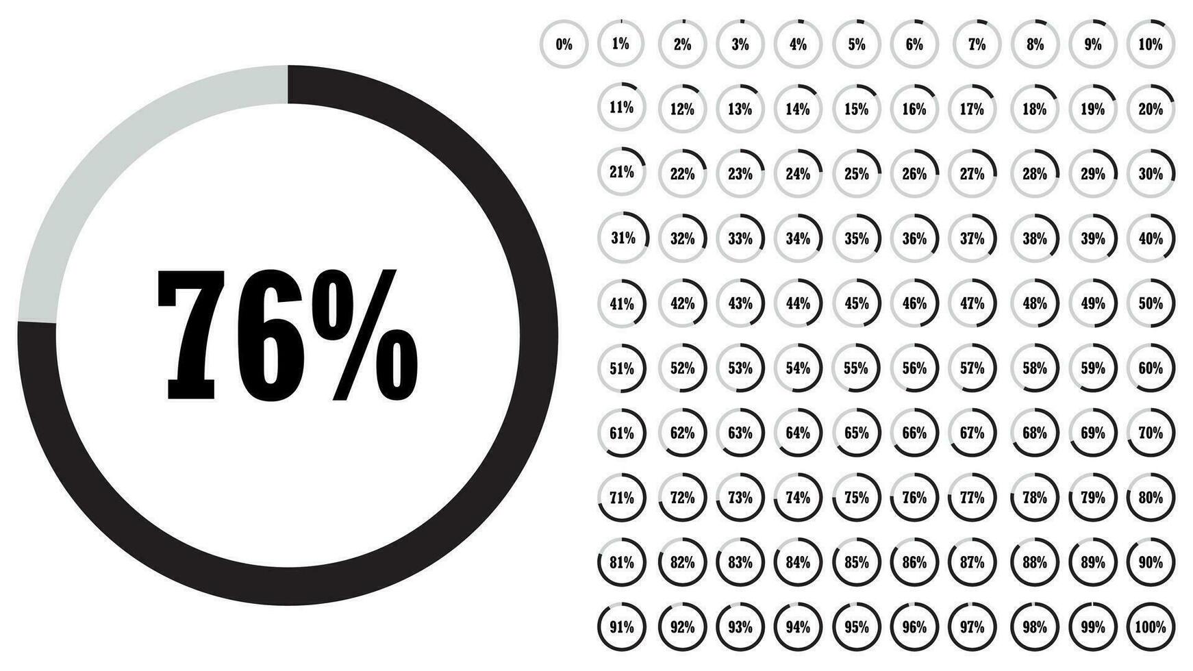 Set of circle percentage diagrams from 0 to 100 ready-to-use for web design, user interface UI or infographic   indicator with gradient from magenta hot pink to cyan black vector