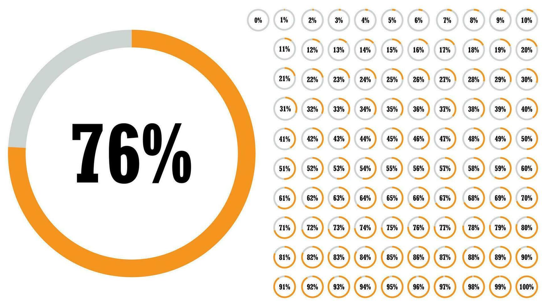 Circle percentage pie chart diagrams infographic from 0 to 100 numbers elements web design. vector illustration design.