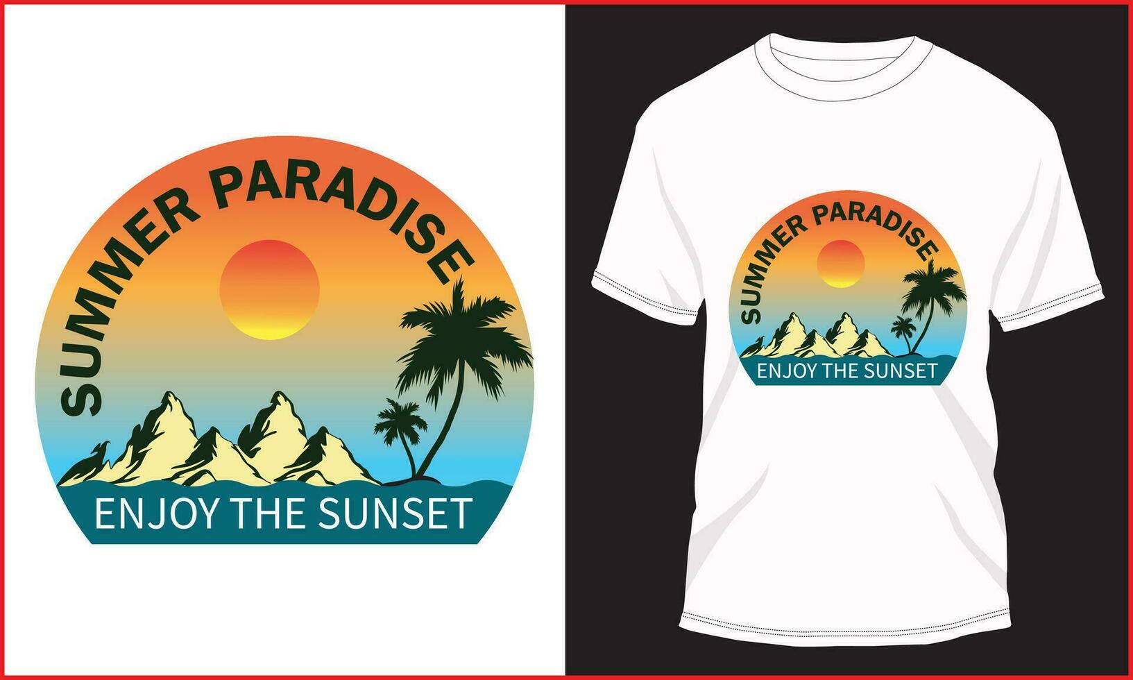 verano paraíso disfrutar el puesta de sol camiseta diseño ilustración vector