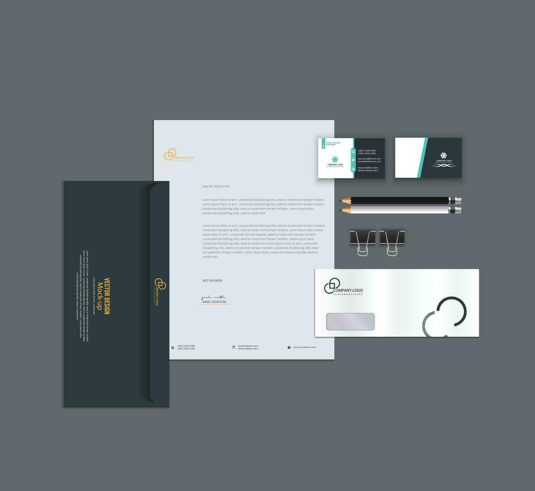 stylish business stationery items set with Vector Design
