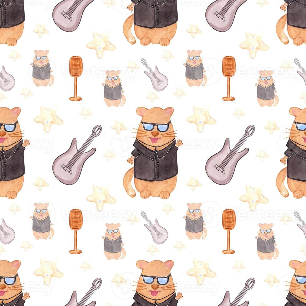 Handdrawn watercolor seamless pattern with cats for children's textile. Scrapbook design, typography poster, label, banner, post card. photo