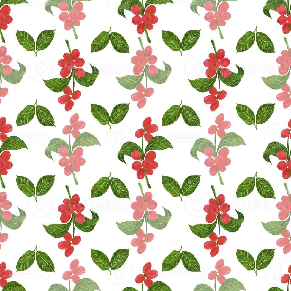 Handdrawn Watercolor coffee branch and leaves seamless pattern. Scrapbook design, typography poster, label, banner, post card, textile. photo