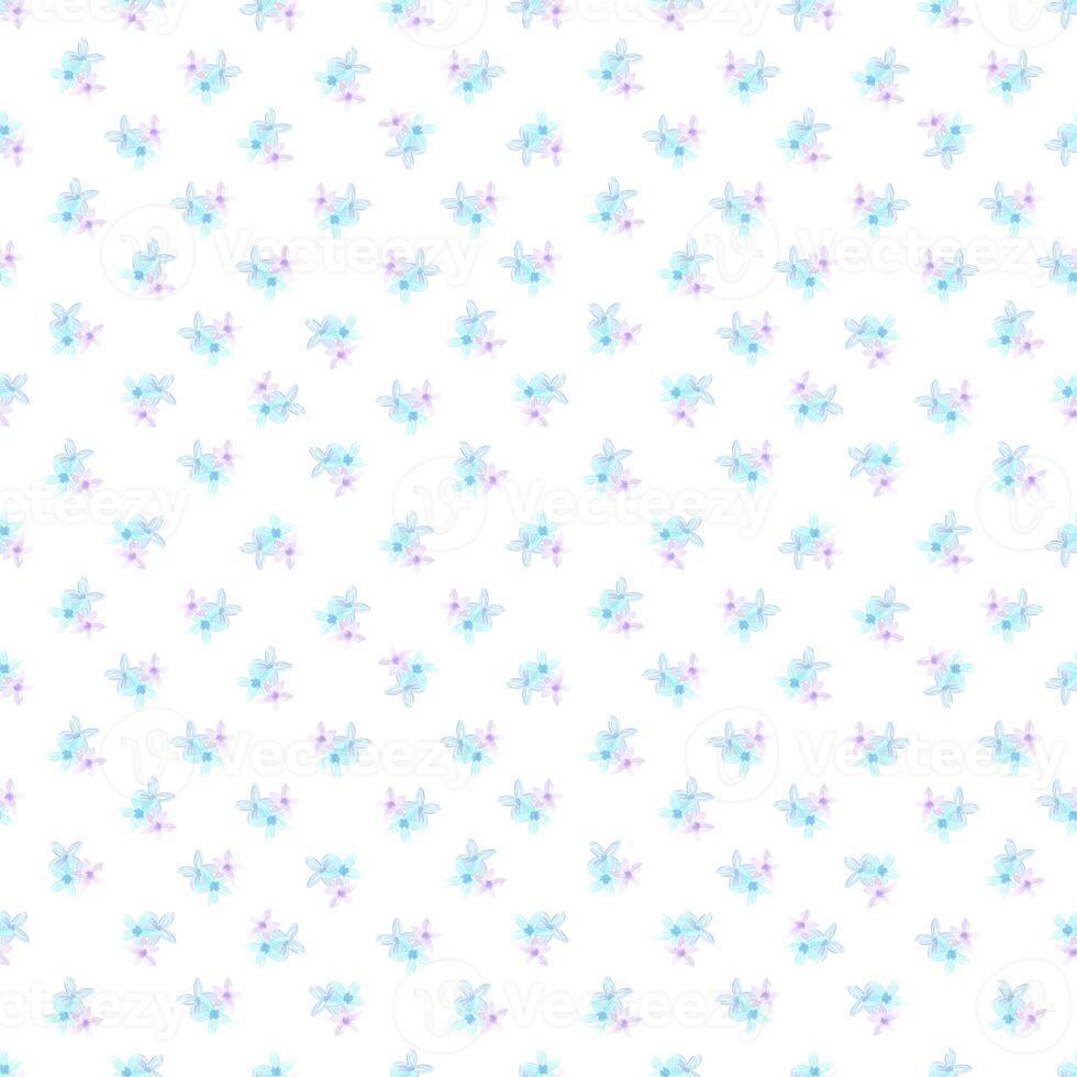 Hand drawn watercolor small blue flowers seamless pattern isolated on white background. Can be used for children textile, wrapping paper, textile. photo