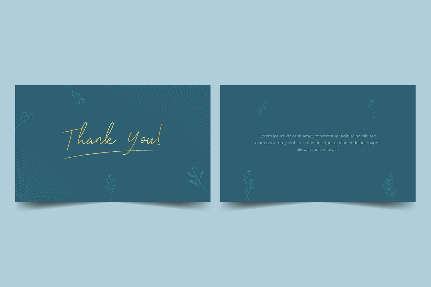 Thank You card design with leaf flower branch and abstract line illustration vector